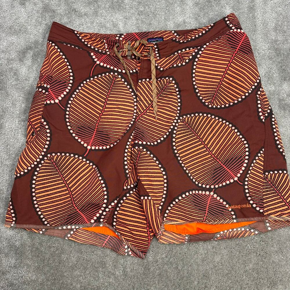 Men's Patagonia Leave Print Swim Trunks Size 38 All Over Print Gorpcore Outdoors